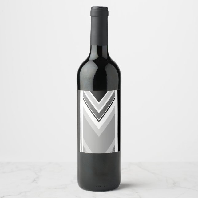 Diagonal black, grey, metallic striped print wine label (Front)