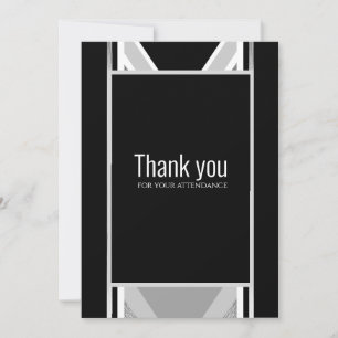 Diagonal black, grey, metallic striped thank you c
