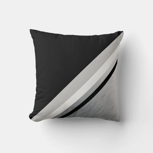Diagonal black, grey, stripe modern cushion (Front)