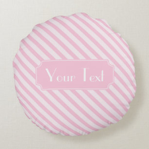 Diagonal Blossom Pink Stripes customise monogram Round Cushion