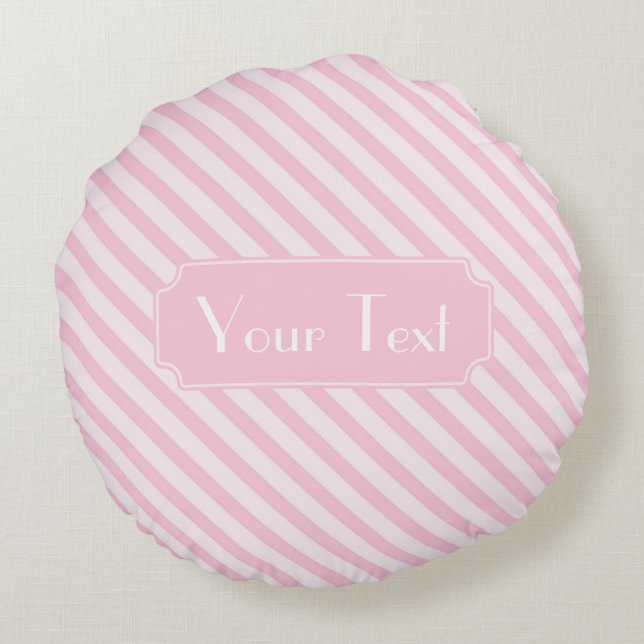 Diagonal Blossom Pink Stripes customise monogram Round Cushion (Back)
