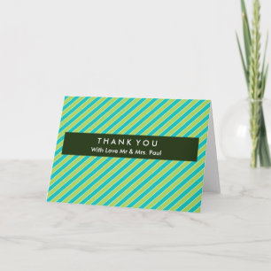 Diagonal Blue and Green Stripe Modern Thank You Gr Card