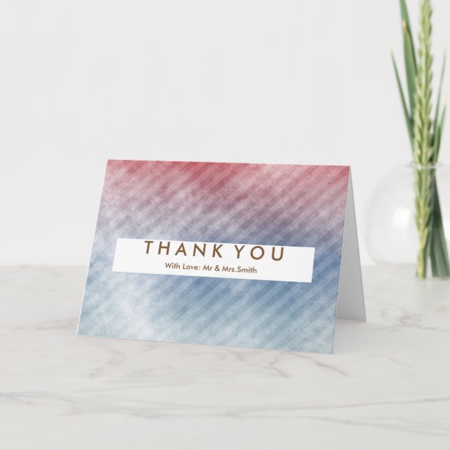 Diagonal Blue and Pink Stripe Modern Thank You Card (Front)