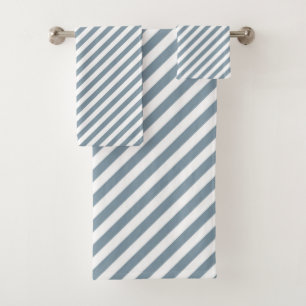 Diagonal blue and white stripes pattern bath towel set