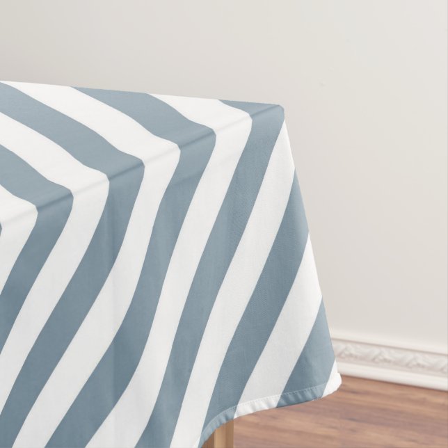 Diagonal blue and white stripes pattern tablecloth (In Situ)