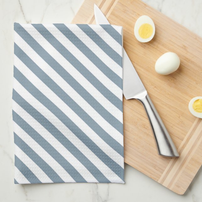 Diagonal blue and white stripes pattern tea towel (Quarter Fold)