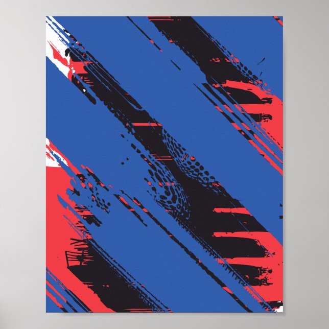 Diagonal Blue, black and Red Brush Texture Poster (Front)