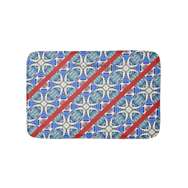 Diagonal blue mandala hearts pattern Thunder_Cove Bath Mat (Front)