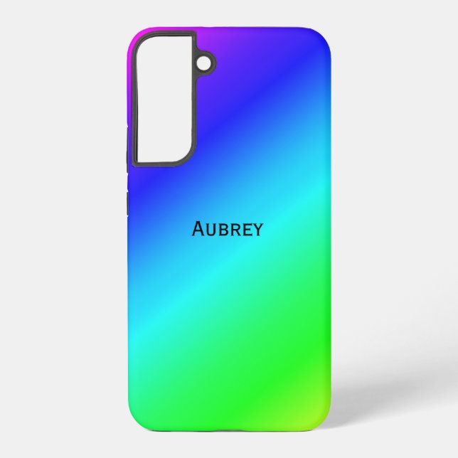 Diagonal Blue to Green Blend Add Name Samsung Galaxy S22+ Case (Back)