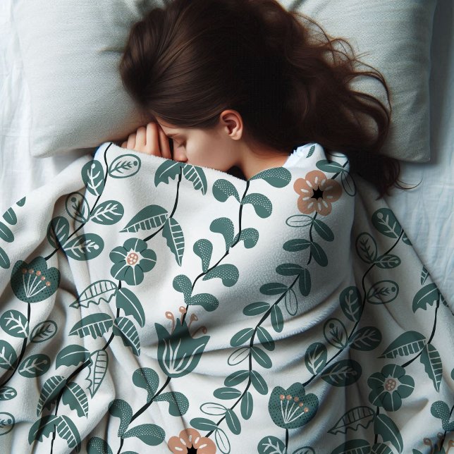 Diagonal Botanical Teal Name Floral Pattern Fleece Blanket (Creator Uploaded)