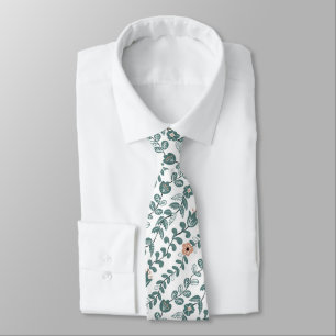 Diagonal Botanical Teal Name Floral Pattern Tie