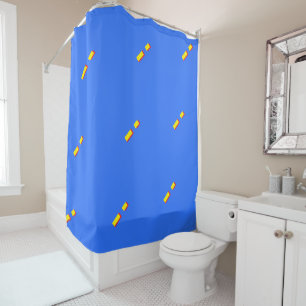 Diagonal Bright Yellow Retro TENNIS Text On Blue Shower Curtain