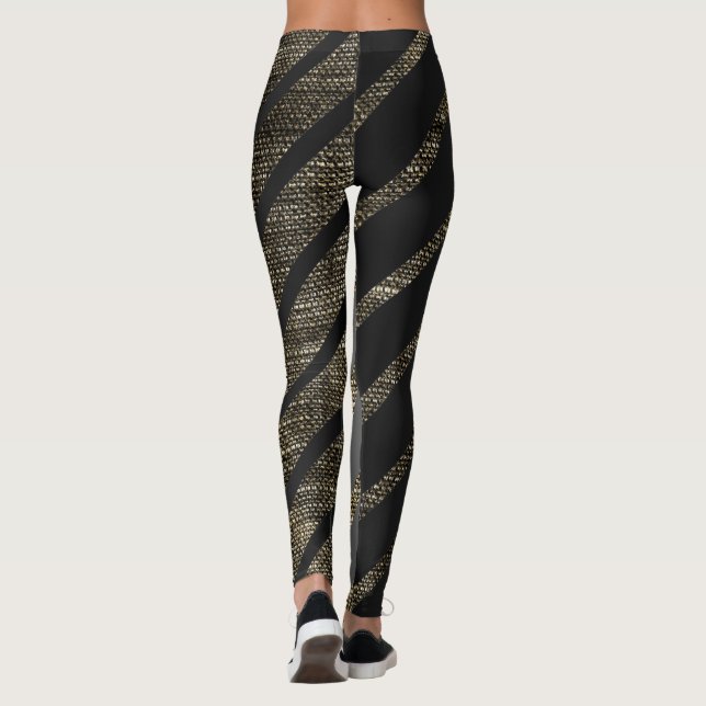 Diagonal Bronze Textured Lines Leggings (Back)