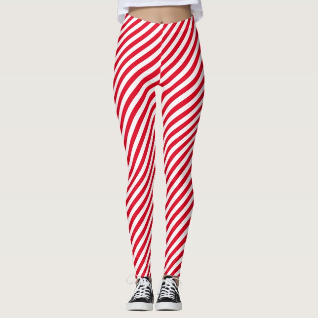 Diagonal Candy Cane Stripe Pattern Leggings (Front)