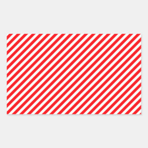 Diagonal Candy Cane Stripes-Christmas Red & White Rectangular Sticker