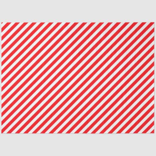 Diagonal Candy Cane Stripes-Christmas Red & White Tissue Paper (Front)