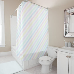 Diagonal Candy Stripe Pastel Rainbow Colours Shower Curtain