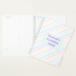 Diagonal Candy Stripes Pastel Rainbow Colours Year Planner