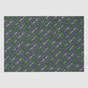 Diagonal Christmas Trees with Stars on Custom Blue Tissue Paper