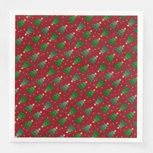 Diagonal Christmas Trees with Stars on Custom Red Napkin