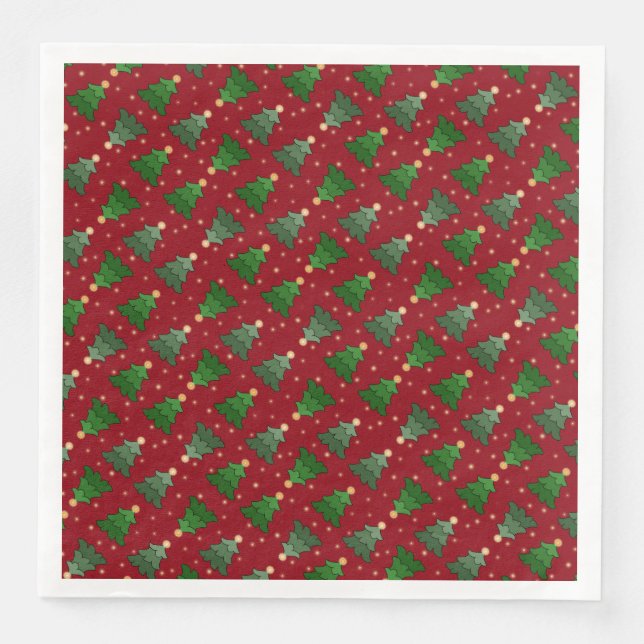 Diagonal Christmas Trees with Stars on Custom Red Napkin (Front)