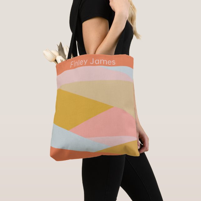 Diagonal Colour Block Earthy Pastels Personalised Tote Bag (Close Up)
