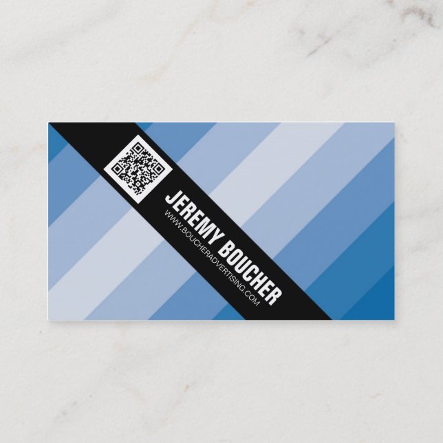 Diagonal Coloured Stripes - Blue Business Card (Back)