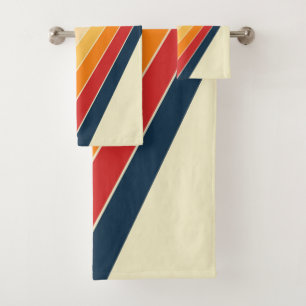 Diagonal colourful retro style sun rays bath towel set