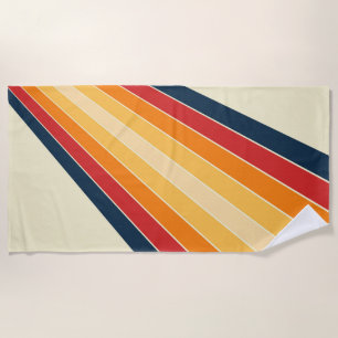 Diagonal colourful retro style sun rays beach towel