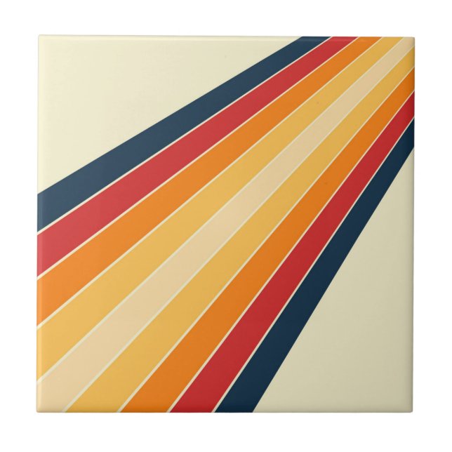 Diagonal colourful retro style sun rays tile (Front)