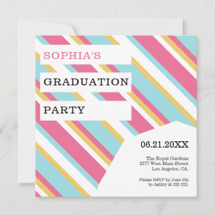 Diagonal Colourful Stripes Graduation Invitation