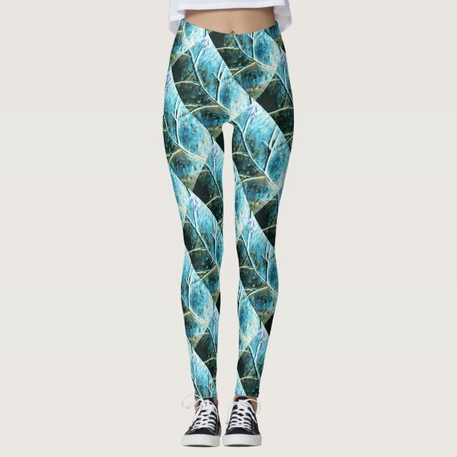 diagonal copper leaves verdigris leggings (Front)