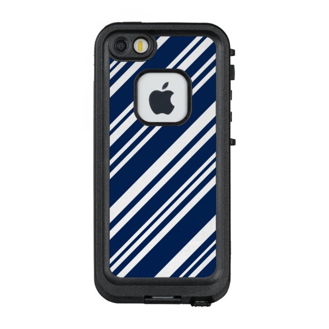 Diagonal Dark Blue and White Stripes LifeProof iPhone Case (Back)