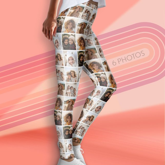 Diagonal Funky Photo Grid with 6 Photos Leggings (Custom Leggings with 6 Photos)