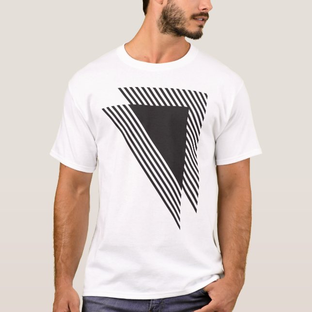 Diagonal Geometric Stripes in Black T-Shirt (Front)