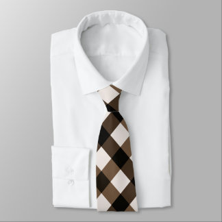 Diagonal Gingham in Dark Brown, Coffee, Cream Tie