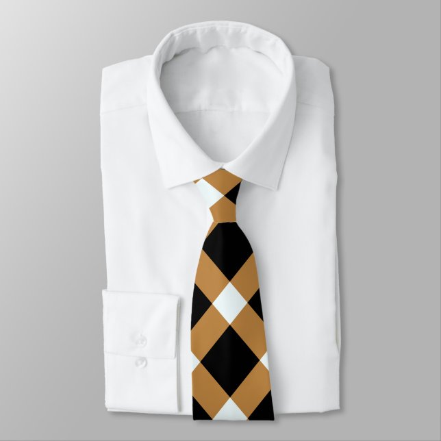 Diagonal Gingham Pattern in Black, White, Brown Tie (Tied)