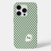 Diagonal Gingham Pattern in Green with Initials