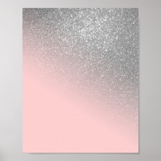 Diagonal Girly Silver Blush Pink Ombre Gradient Poster (Front)