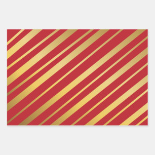 Diagonal Gold Stripes Red Blue Green Pattern Wrapping Paper Sheet