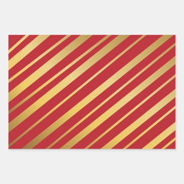 Diagonal Gold Stripes Red Blue Green Pattern Wrapping Paper Sheet (Front)
