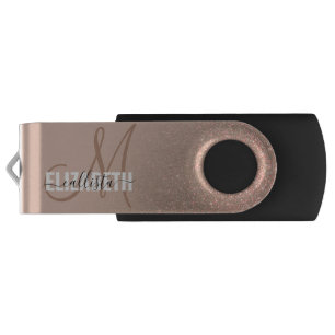 Diagonal Gold Taupe Glitter Gradient Monogram USB Flash Drive