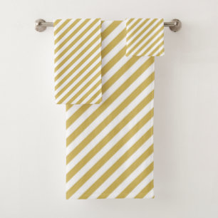 Diagonal golden yellow and white stripes pattern bath towel set