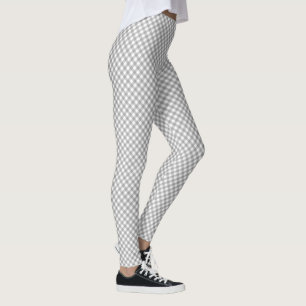 Diagonal Gray and White Gingham Pattern Leggings