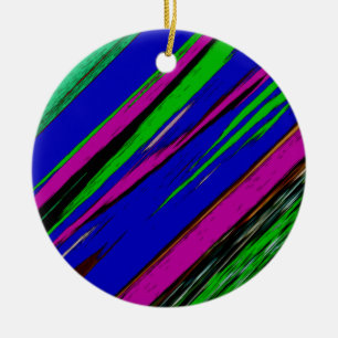 Diagonal Green Blue Purple And Black Abstract Art Ceramic Tree Decoration
