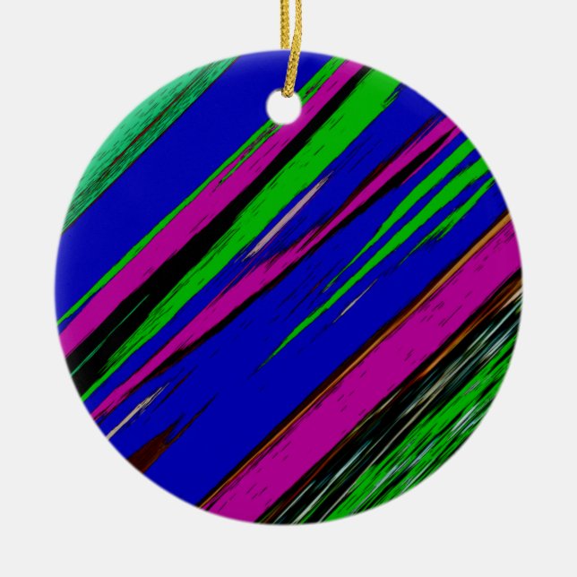 Diagonal Green Blue Purple And Black Abstract Art Ceramic Tree Decoration (Front)