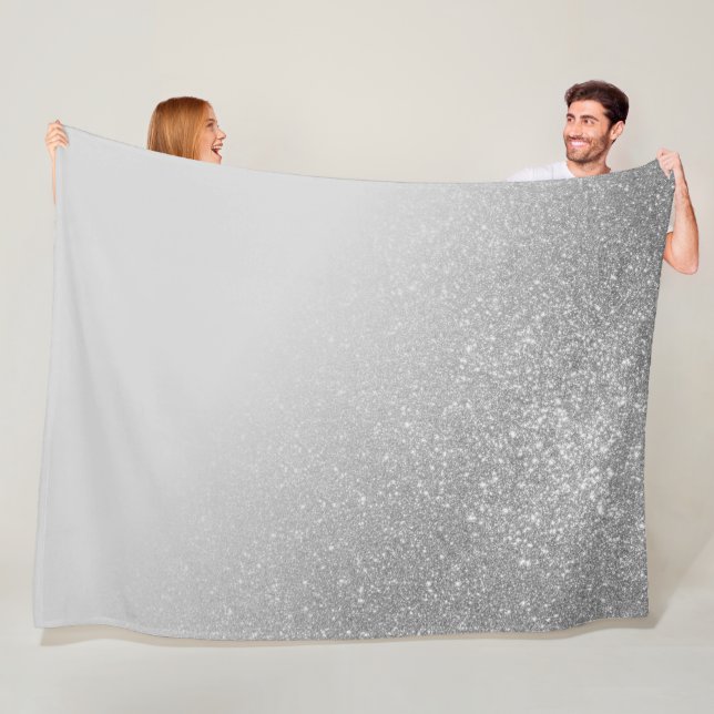 Diagonal Grey Silver Glitter Gradient Ombre Fleece Blanket (In Situ)