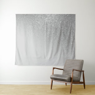 Diagonal Grey Silver Glitter Gradient Ombre Tapestry