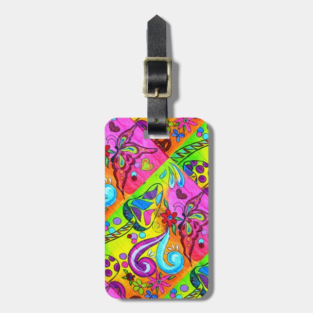 diagonal groovy psychedelic hippie luggage tag (Front Vertical)