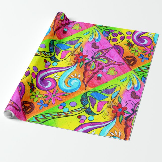 diagonal hippie magic mushroom wrapping paper (Unrolled)